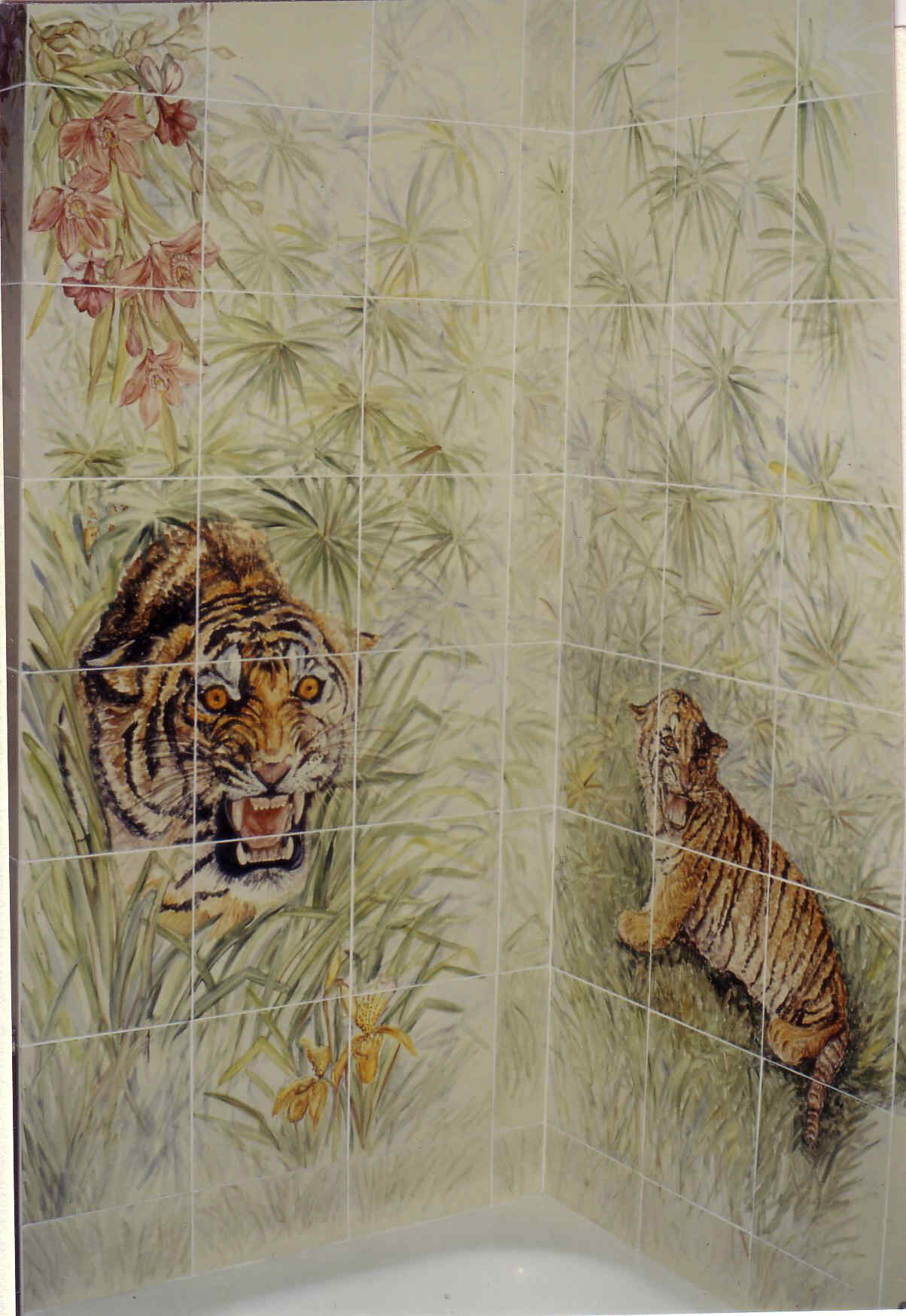 bagno - tigri _ piastrelle dipinte